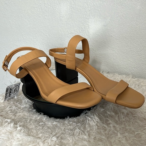 Everlane Italian Leather The Double-Strap Block Heel Sandal Tan Size 8.5 - Picture 2 of 13